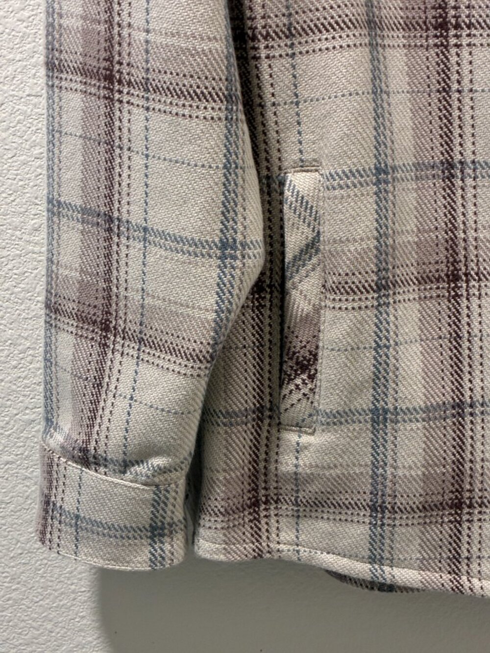 KUHL Kleo Taupe/Brown/Blue Plaid Twill Long Sleeve Hooded Shacket Women M NEW - Picture 4 of 15